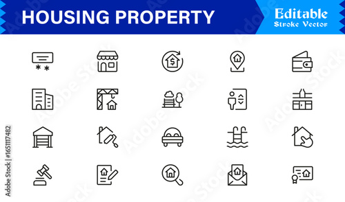 Housing Property Icon Collection – Minimalist Home, Apartment, and Architecture Symbols for Professionals