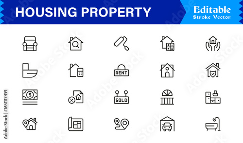 Housing Property Icon Collection – Minimalist Home, Apartment, and Architecture Symbols for Professionals