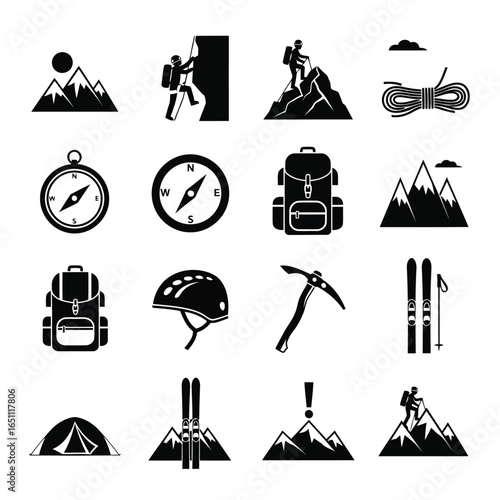 Vector illustration of collection of mountain climbing and winter sport icons