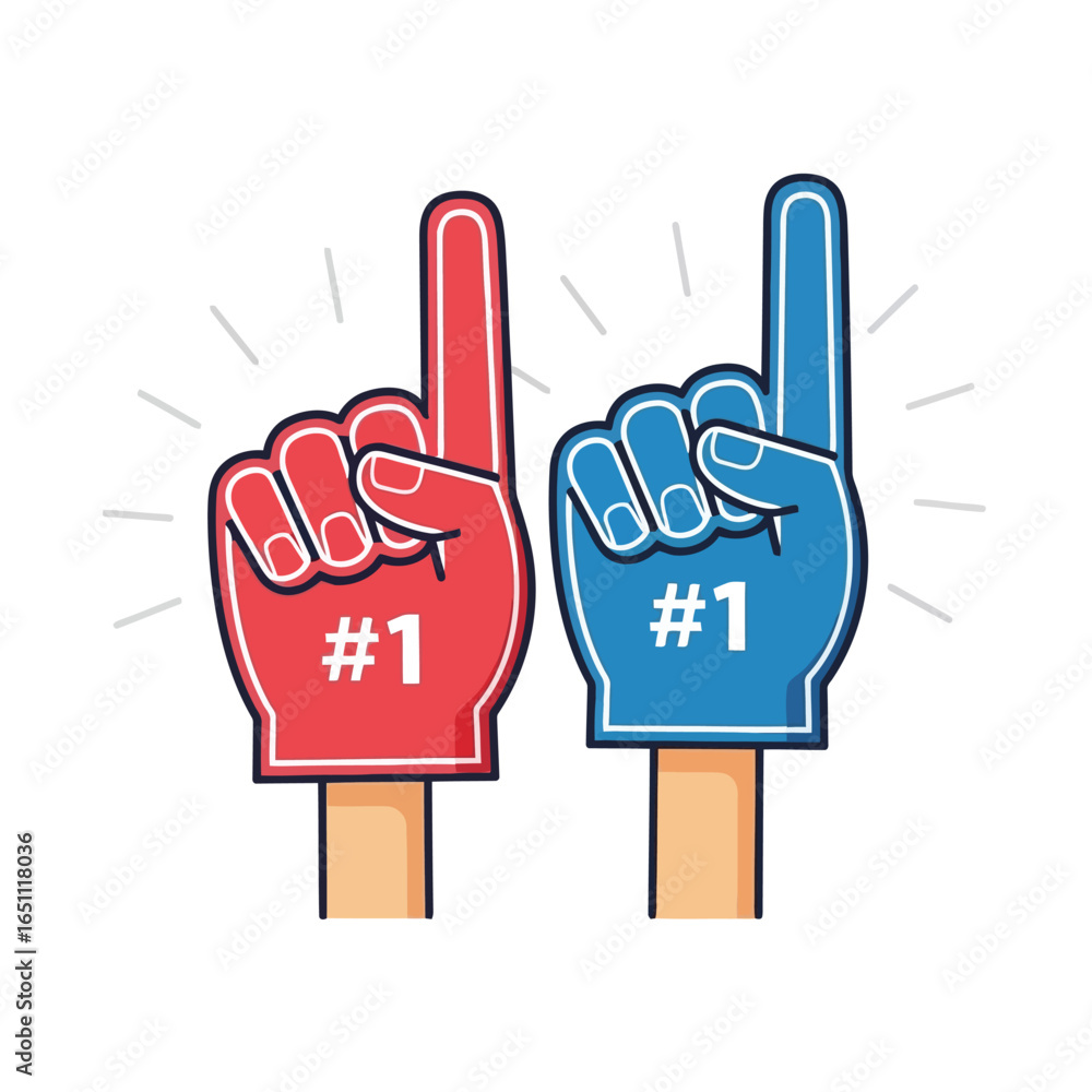 Fototapeta premium Vector illustration of two foam fingers showing number one isolated on white background