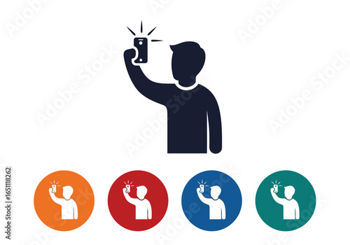 Vector illustration of man taking a selfie with his smartphone, isolated on white background