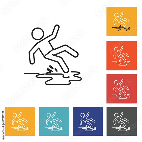 Vector illustration of person slipping on a wet floor, isolated on white background