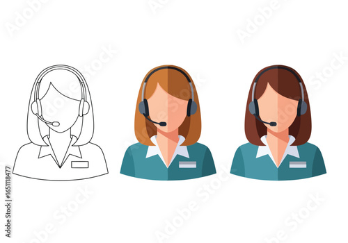 Vector illustration of customer service representative icons with headsets and microphones
