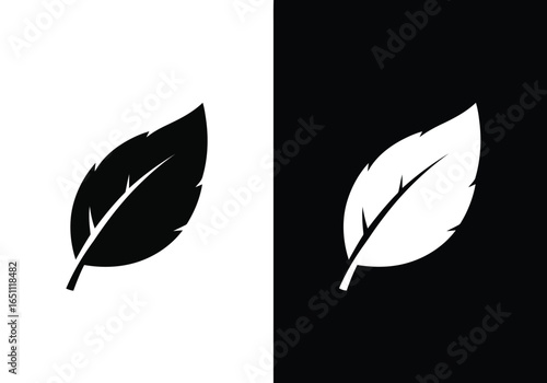 Vector illustration of black and white leaf icons on contrasting backgrounds
