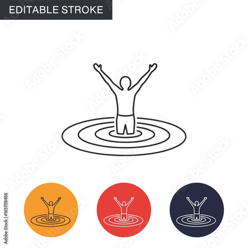 Vector illustration of person with arms raised in water with ripples