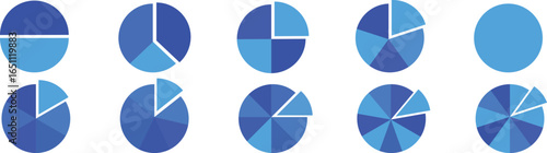 Pie chart color icons. Segment slice sign. Three phase, six circular cycle. Colorful diagram collection. Vector illustration