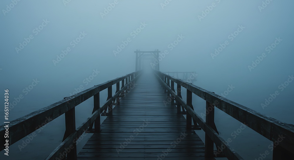Obraz premium Pier Vanishing in Fog, Atmospheric Serenity