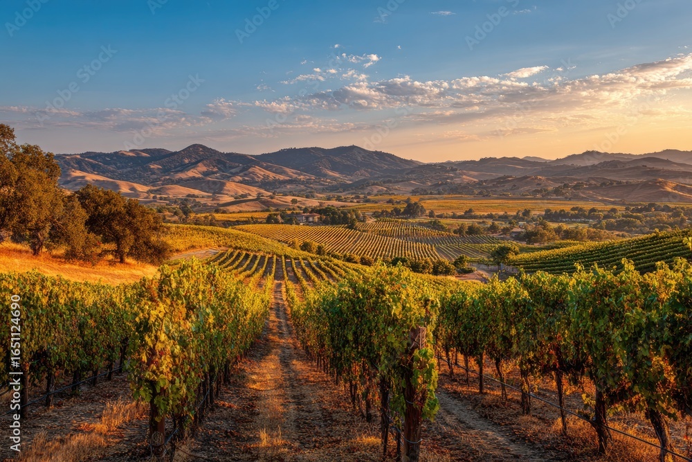 Fototapeta premium Vineyard landscape at sunset