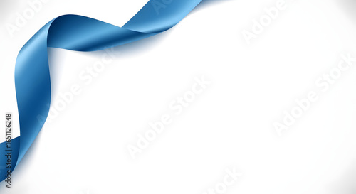 A single, flowing blue ribbon curves gracefully against a clean, bright white background, creating a sense of elegance.