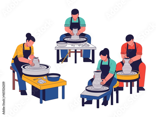 Pottery: The timeless art of pottery, as individuals mold clay on the wheel, embodies skill, creativity, and the tactile joy of craftsmanship. Embrace the vibrant scene.