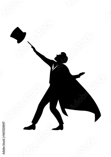 Silhouette of a Magician Tossing a Top Hat