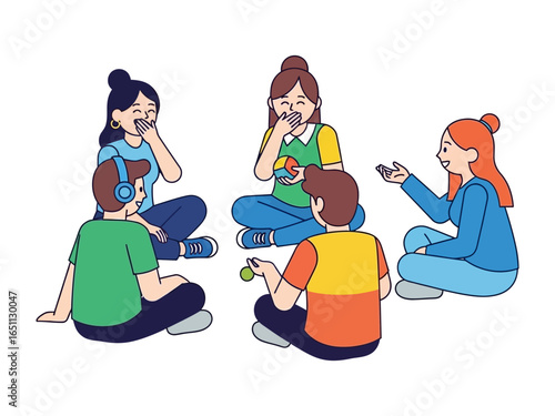Playful Gathering: A collection of friends or colleagues engage in interactive games and sharing, fostering strong interpersonal bonds in a casual, inviting atmosphere.
