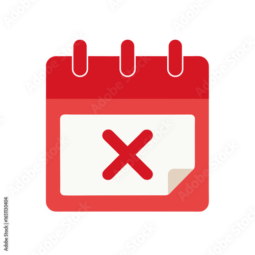 Vector art of calendar with a red cross mark indicating a canceled event isolated on white background