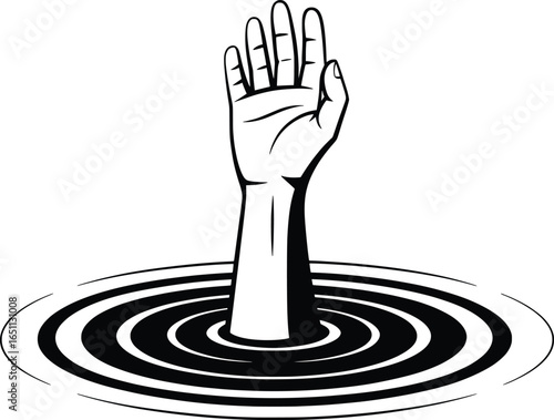 Drowning Hand Silhouette – Distress Signal in Water Illustration