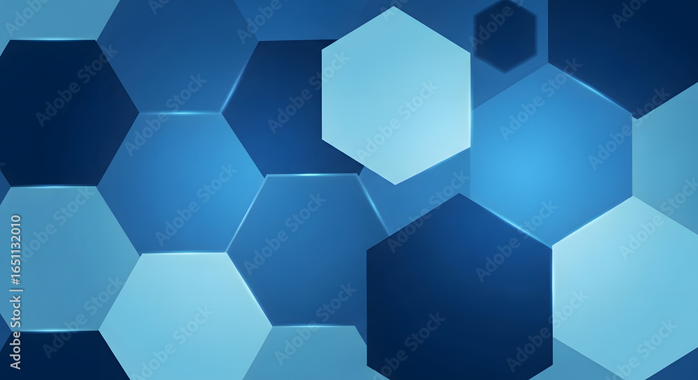 Abstract blue hexagonal pattern with various shades and sizes, creating a modern design.