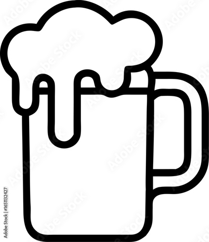A refreshing cold beer mug filled with frothy white foam perfect for celebrating or enjoying a casual drink presented as a clean vector graphic