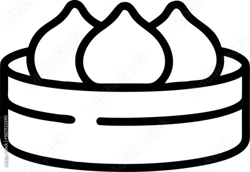 Artistic illustration of a traditional woven bamboo dim sum basket filled with delicious asian dumplings perfect for culinary themes and restaurant decor