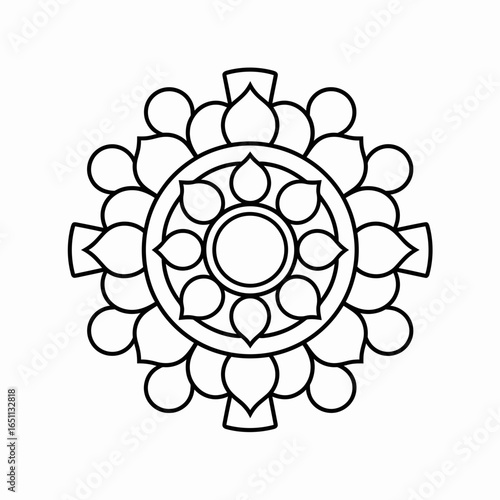 Intricate circular floral mandala design silhouette isolated on white background