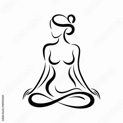 Elegant woman meditating in lotus pose silhouette isolated on white background
