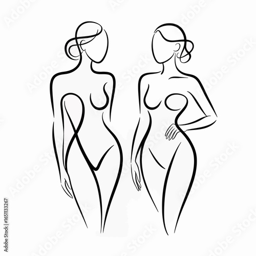 Elegant female figures silhouette art isolated on white background