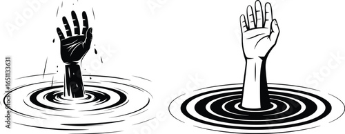 Drowning Hand Silhouette – Distress Signal in Water Illustration