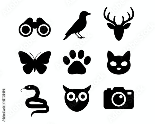 Collection of animal and nature icons silhouette isolated on white background