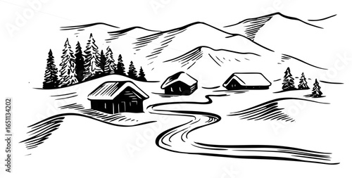 Winter landscape sketch wood ...