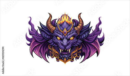 A fiery blue dragon head tattoo design with swirling floral decorations and tribal patterns