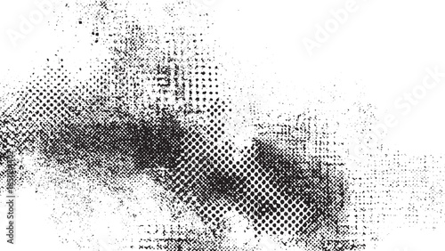 Black paint spots splashes and dotted marks on grunge white texture. Halftone circle dots background with black splashes in grunge effect 