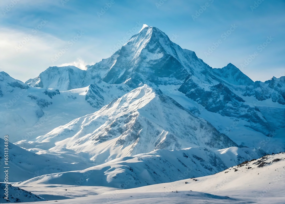 Obraz premium Falling Photo Cards with Snowy Mountain Peaks View