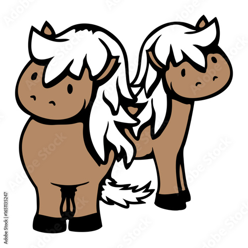 2 horses Team Pony Foal Couple Comic Friends Love