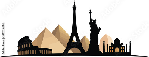 World Landmarks Silhouette Vector Illustration Featuring Famous Global Architecture