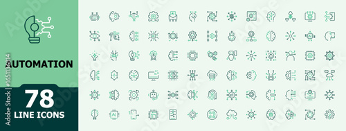 Automation colorful line icon set. Contains outline symbols like engineer, development, technology, tech, ai and more. Icons for application. Optimization icon. Editable stroke. Vector collection.