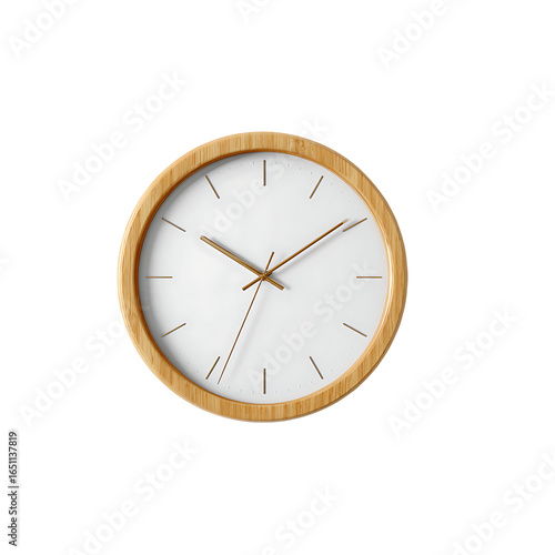 Wallpaper Mural Minimalist modern wall clock with natural wood frame and clean white face, perfect for contemporary home decor and office spaces. Torontodigital.ca