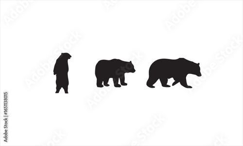 Three black bear silhouettes, showcasing size variation.