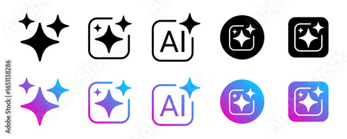 Generative AI logo icon with sparkle star with square button. concept of Artificial intelligence and Machine learning for app and web.