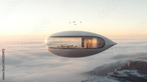 Wallpaper Mural Futuristic, floating home above clouds Torontodigital.ca