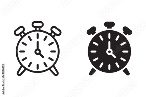Two alarm clocks one outline one solid black time wake