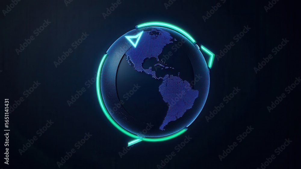 Fototapeta premium Recycled Earth icon in linear minimalist style, circular economy concept
