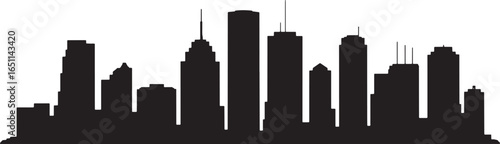 Detailed Cityscape Silhouette Vector Illustration of Urban Skyline with Modern Buildings