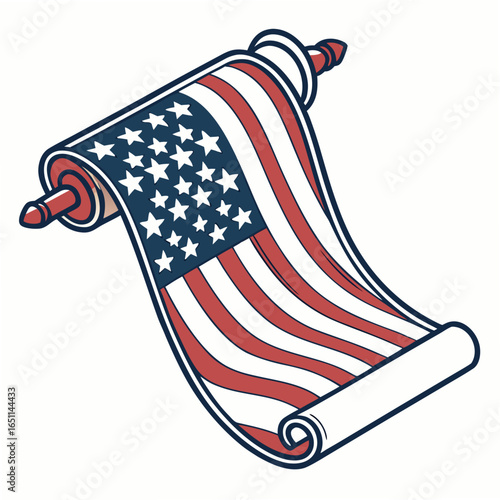 A patriotic scroll unfurling with the iconic stars and stripes of the american flag symbolizing freedom and national pride
