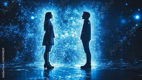 Two figures standing in a luminous portal