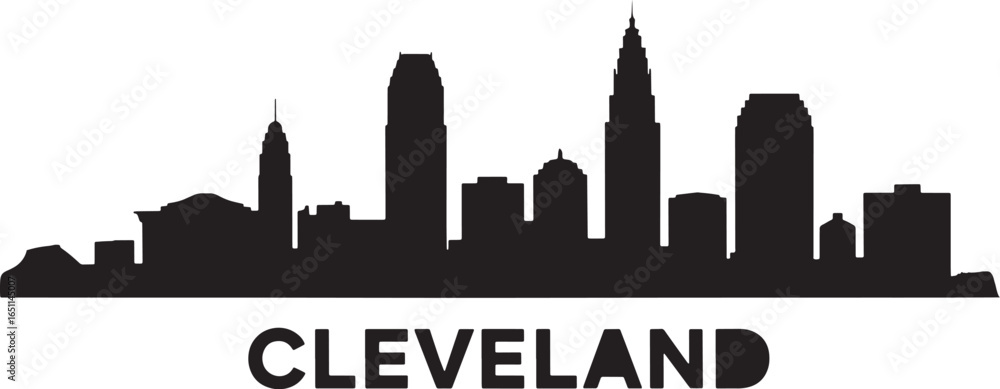 Fototapeta premium Cleveland Skyline Silhouette Ohio Cityscape Black Vector Illustration on Transparent Backdrop