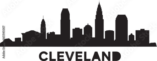 Cleveland Skyline Silhouette Ohio Cityscape Black Vector Illustration on Transparent Backdrop