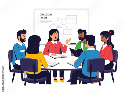 Collaborative Synergy: A gathering of minds, strategizing around a central table as they map out solutions to modern dilemmas. This scene captures the essence of teamwork, problem-solving.