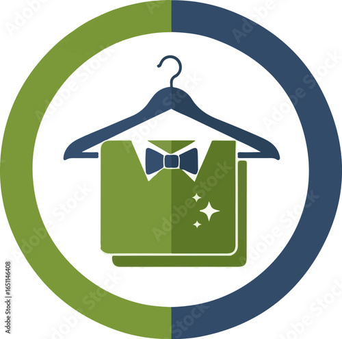 Dry Cleaning service vector icon showing hanger, folded clothes and bow tie