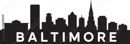 Baltimore Skyline Silhouette Vector Illustration with City Name on Transparent Backdrop