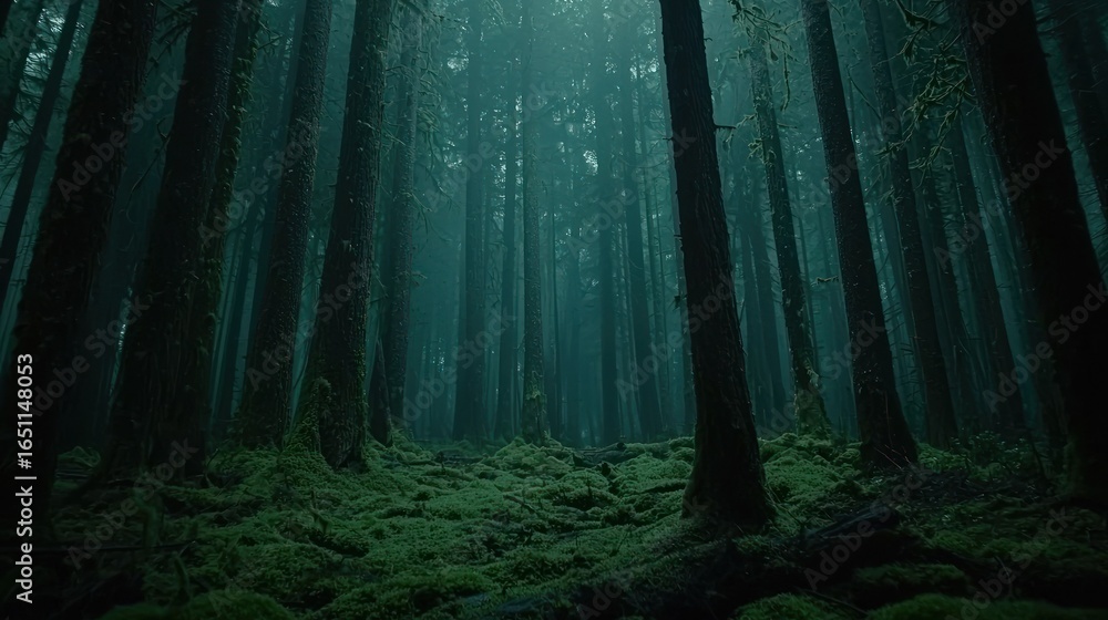Obraz premium Misty, moss-covered forest floor