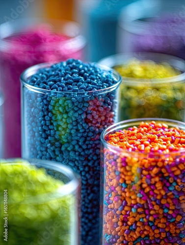 Colorful plastic pellets in clear tubes