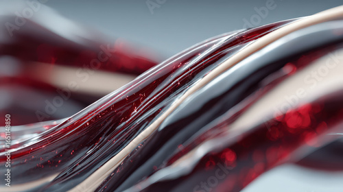 flowing abstract liquid textures in deep red and subtle beige hues create a captivating visual with reflections and highlights evoking a sense of movement and depth